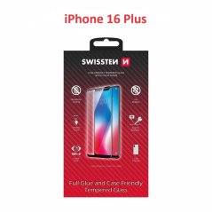 SKLO SWISSTEN FULL GLUE, COLOR FRAME, CASE FRIENDLY PRO APPLE IPHONE 16 PLUS ČERNÉ