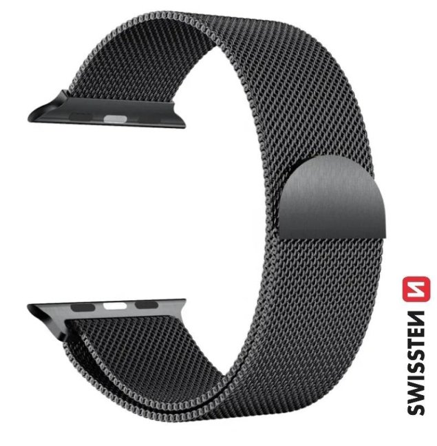 SWISSTEN ŘEMÍNEK PRO APPLE WATCH MILÁNSKÝ TAH 42 / 44 / 45 / 49 mm ČERNÝ