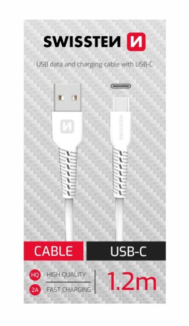 DATOVÝ KABEL SWISSTEN USB/USB-C BÍLÝ 1,2M  (SAMOPRODAVAČ)