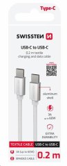 DATOVÝ KABEL SWISSTEN TEXTILE USB-C / USB-C 0.2 M STŘÍBRNÝ