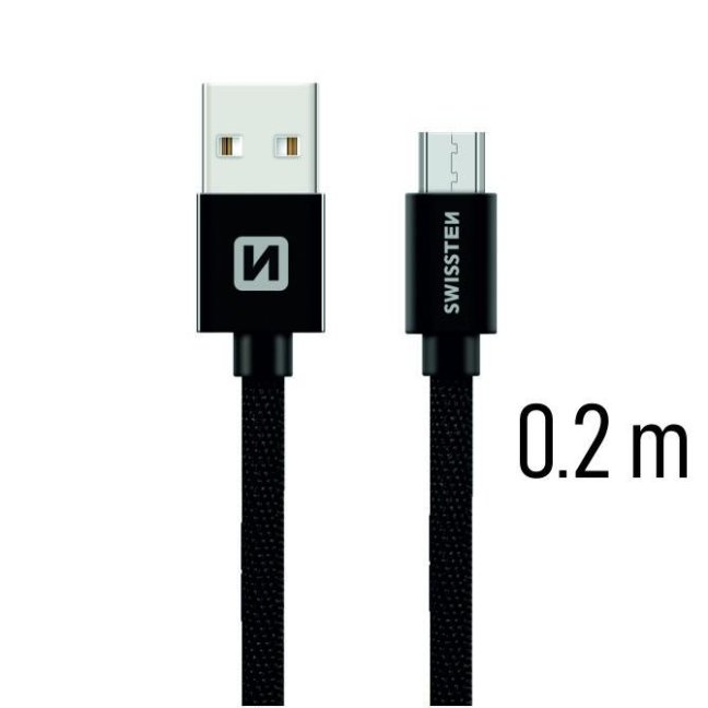 DATOVÝ KABEL SWISSTEN TEXTILE USB / MICRO USB 0,2 M ČERNÝ