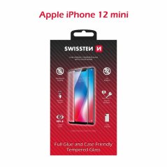 SKLO SWISSTEN FULL GLUE, COLOR FRAME, CASE FRIENDLY PRO APPLE IPHONE 12 MINI ČERNÉ