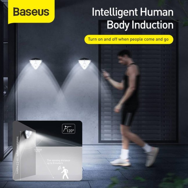 Baseus Home Energy Collection Series Solar Human Body Ind. Nástěnná lampa (4ks) Trojúhelník Černá DGNEN-B01