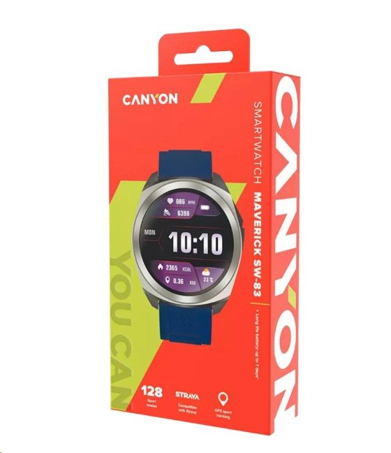 CANYON smart hodinky Maverick SW-83 Silver, 1,32" IPS displej, GPS, 128 multi-sport, IP68, Android/iOS