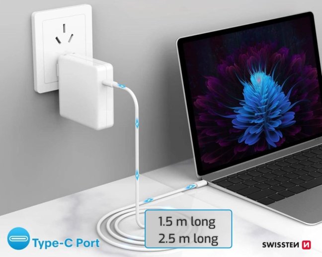 DATOVÝ KABEL SWISSTEN TPE USB-C/USB-C POWER DELIVERY 5A (100W) 1,5 M BÍLÝ