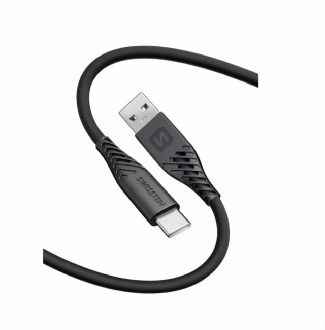 DATOVÝ KABEL SWISSTEN SOFT SILICONE USB / USB-C 0,4 M ČERNÝ