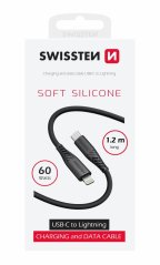 DATOVÝ KABEL SWISSTEN SOFT SILICONE USB-C / LIGHTNING 1,2 M 30W ČERNÝ