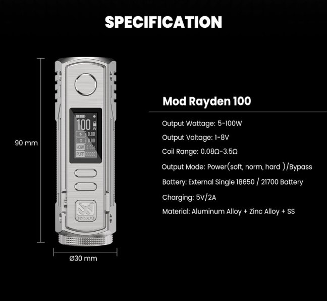 BD Vape Mod Rayden 100 V2 Black