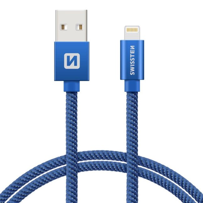 DATOVÝ KABEL SWISSTEN TEXTILE USB / LIGHTNING 2,0 M MODRÝ