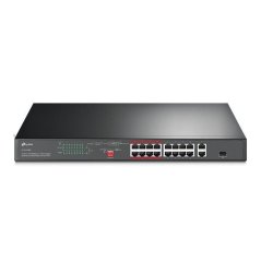 TP-LINK "16-Port 10/100Mbps + 2-Port Gigabit Rackmount Switch with 16-Port PoE+PORT: 16× 10/100 Mbps PoE+ Ports, 2× Gig