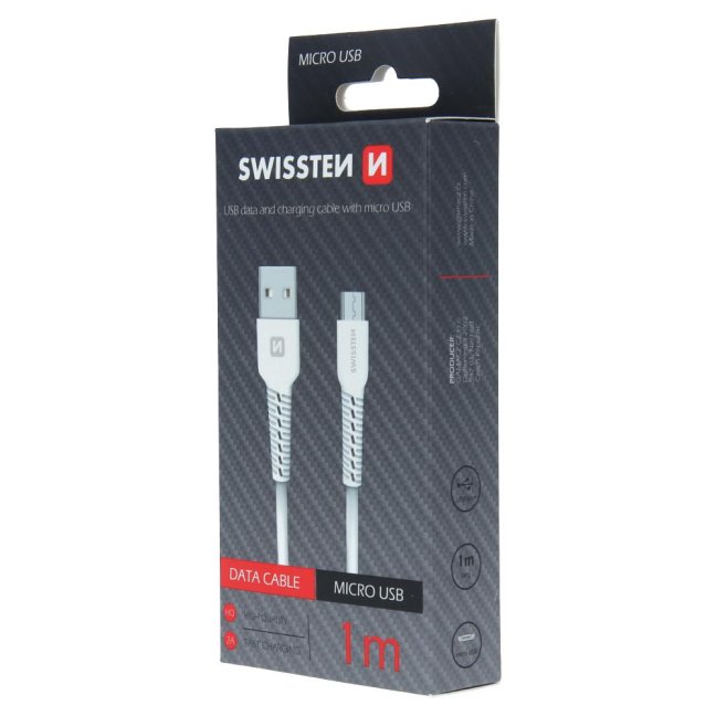 DATOVÝ KABEL SWISSTEN USB / MICRO USB 1,0 M BÍLÝ