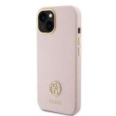 Guess Liquid Silicone 4G Strass Metal Logo Zadní Kryt pro iPhone 15 Pink