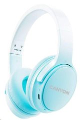CANYON bezdrátová sluchátka OnRiff 4, BT 5.3, USB-C, baterie 500 mAh, mic., 40mm měniče, modré