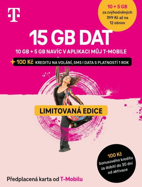 PŘEDPLACENÁ T-MOBILE TWIST SIM KARTA - 15GB (10GB+5GB)- kredit 100 Kč