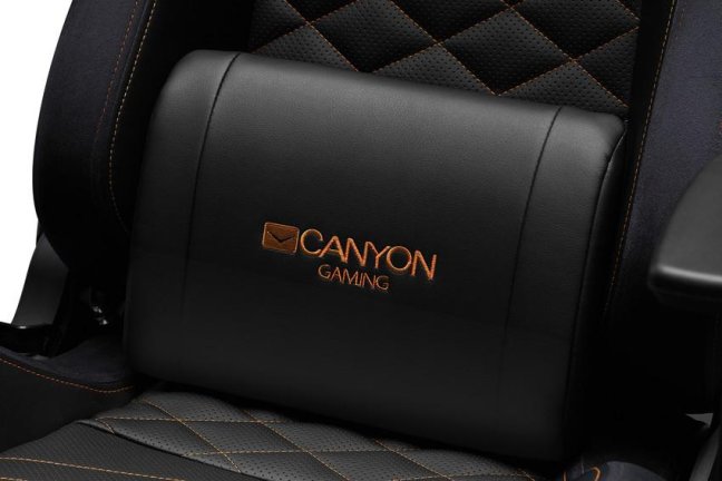 CANYON Herní židle NIGHTFALL, PU kůže, kovový rám, 90-150°, 3D opěrka, plynový zdvih třídy 4, černo-oranžová