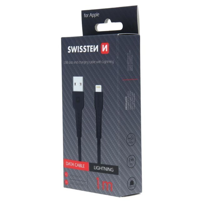 DATOVÝ KABEL SWISSTEN USB / LIGHTNING 1,0 M ČERNÝ