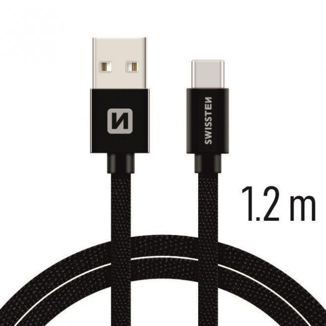 DATOVÝ KABEL SWISSTEN TEXTILE USB / USB-C 1,2 M ČERNÝ