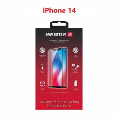 SKLO SWISSTEN FULL GLUE, COLOR FRAME, CASE FRIENDLY PRO APPLE IPHONE 14 ČERNÉ