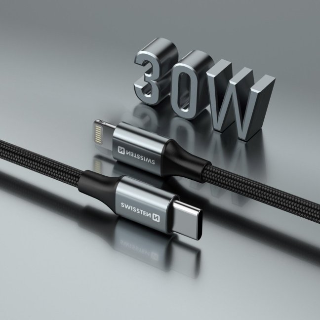 DATOVÝ KABEL SWISSTEN TEXTILE II USB-C / LIGHTNING 1,5 M ČERNÝ