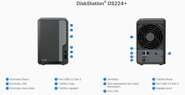 Synology DiskStation DS224+, 2-bay NAS, CPU QC Celeron J4125 64bit, RAM 2GB, 2x USB 3.2, 2x GLAN