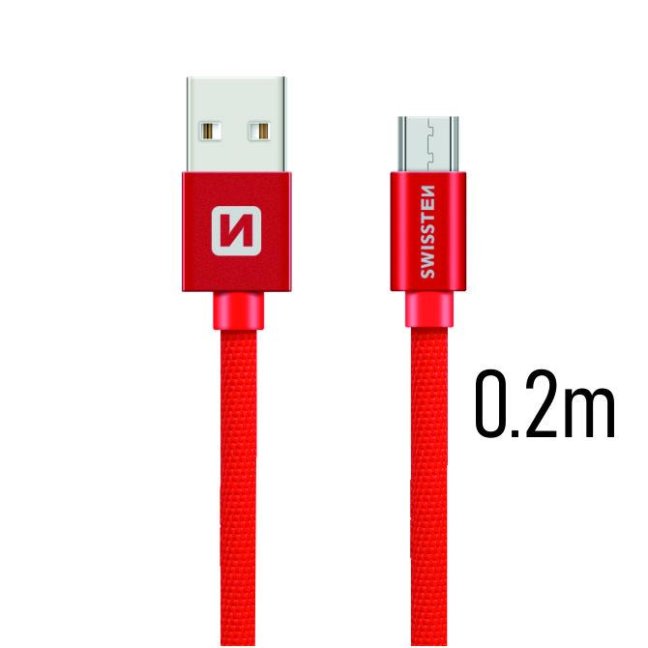 DATOVÝ KABEL SWISSTEN TEXTILE USB / MICRO USB 0,2 M ČERVENÝ