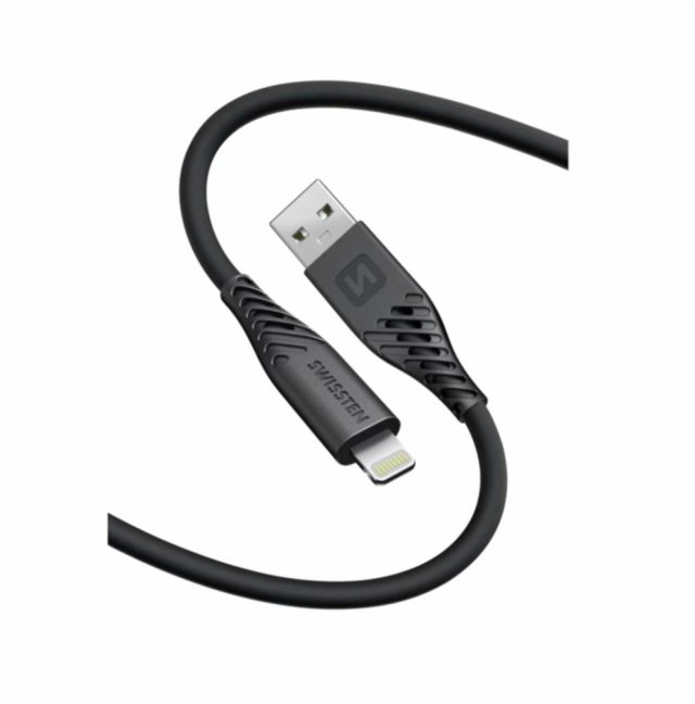DATOVÝ KABEL SWISSTEN SOFT SILICONE USB-A / LIGHTNING 0,4 M ČERNÝ