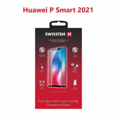 SKLO SWISSTEN FULL GLUE, COLOR FRAME, CASE FRIENDLY PRO HUAWEI P SMART 2021 ČERNÉ