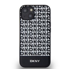 DKNY PU Leather Repeat Pattern Bottom Stripe MagSafe Zadní Kryt pro iPhone 13 Black