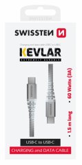DATOVÝ KABEL SWISSTEN KEVLAR USB-C / USB-C 1,5 M BÍLÝ
