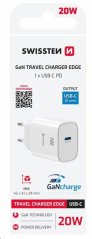 SWISSTEN SÍŤOVÝ ADAPTÉR EDGE GaN 1x USB-C PD 20W BÍLÝ