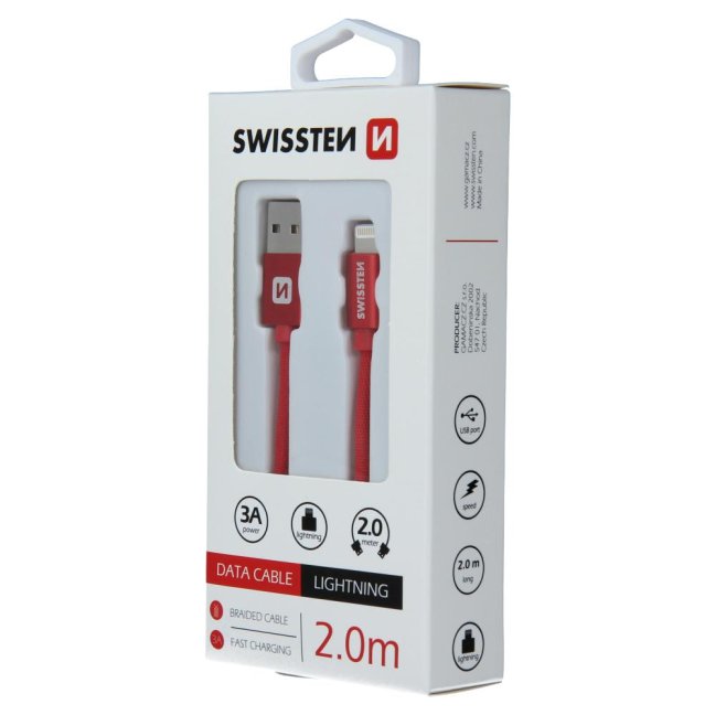 DATOVÝ KABEL SWISSTEN TEXTILE USB / LIGHTNING 2,0 M ČERVENÝ