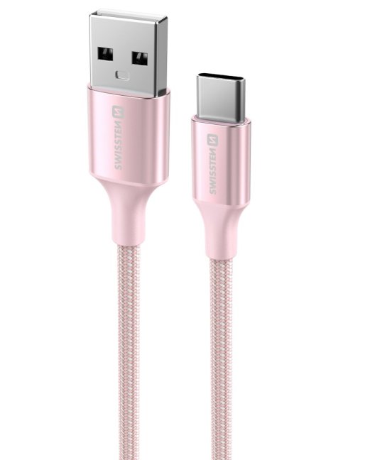 DATOVÝ KABEL SWISSTEN TEXTILE II USB / USB-C 1,5 M RŮŽOVÝ