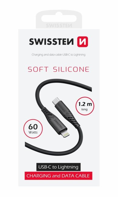 DATOVÝ KABEL SWISSTEN SOFT SILICONE USB-C / LIGHTNING 1,2 M 30W ČERNÝ