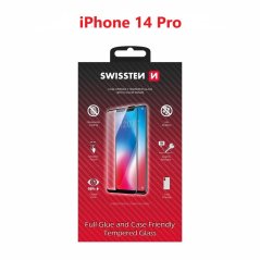 SKLO SWISSTEN FULL GLUE, COLOR FRAME, CASE FRIENDLY PRO APPLE IPHONE 14 PRO ČERNÉ