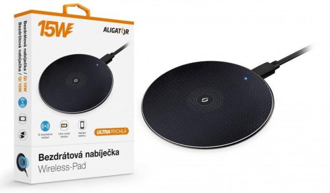 ALIGATOR Bezdrátová nabíječka Pad 15W, černá ALIGATOR Bezdrátová nabíječka Pad 15W, černá