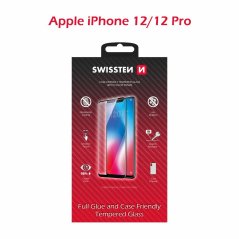 SKLO SWISSTEN FULL GLUE, COLOR FRAME, CASE FRIENDLY PRO APPLE IPHONE 12/12 PRO ČERNÉ
