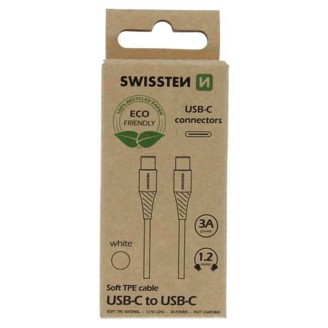 DATOVÝ KABEL SWISSTEN USB-C/USB-C BÍLÝ 1,2M  (ECO BALENÍ)