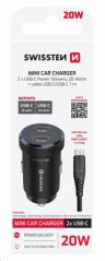 SWISSTEN CL ADAPTÉR 2x USB-C PD, 20W ČERNÝ + KABEL USB-C / USB-C, 1 M