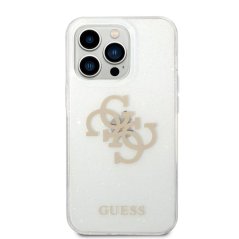 Guess TPU Big 4G Full Glitter Zadní Kryt pro iPhone 14 Pro Transparent