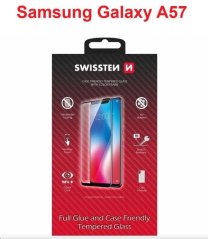 SKLO SWISSTEN FULL GLUE, COLOR FRAME, CASE FRIENDLY PRO SAMSUNG GALAXY A57 5G ČERNÉ