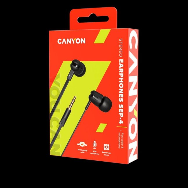 CANYON Stereo sluchátka s plochým kabelem, mikrofon,1,2M, černá