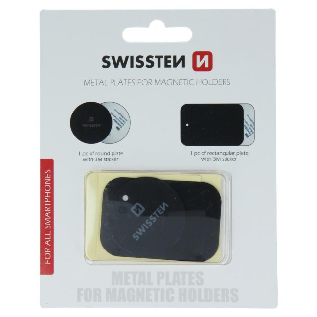 SWISSTEN SET KOVOVÝ LEPÍCÍ ŠTÍTEK A PODLOŽKA K MAGNETICKÝM DRŽÁKŮM DO AUTA (retail pack)