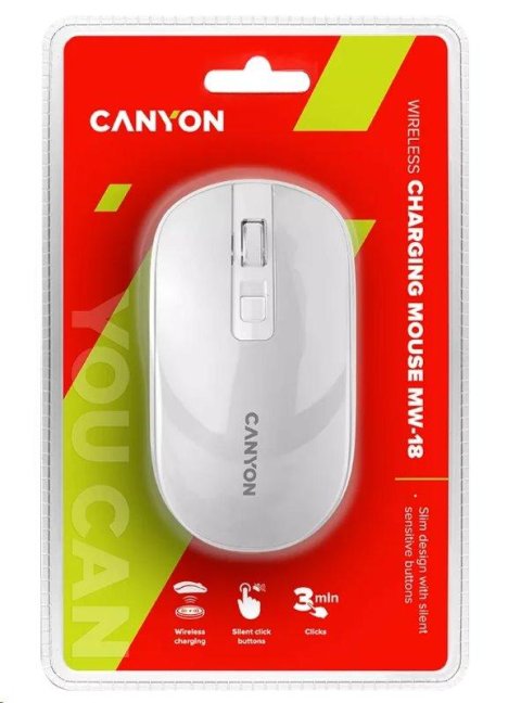 CANYON myš MW-18PW, optická, tichá, s bezdrátovým nabíjením 300mAh, 4.tl., až 1600 DPI, perleťově bílá