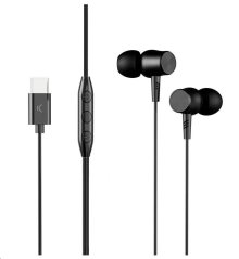 KSIX drátová sluchátka, USB-C, 120 cm, kompatibilní Android + iPhone 15, Černá