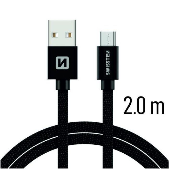 DATOVÝ KABEL SWISSTEN TEXTILE USB / MICRO USB 2,0 M ČERNÝ