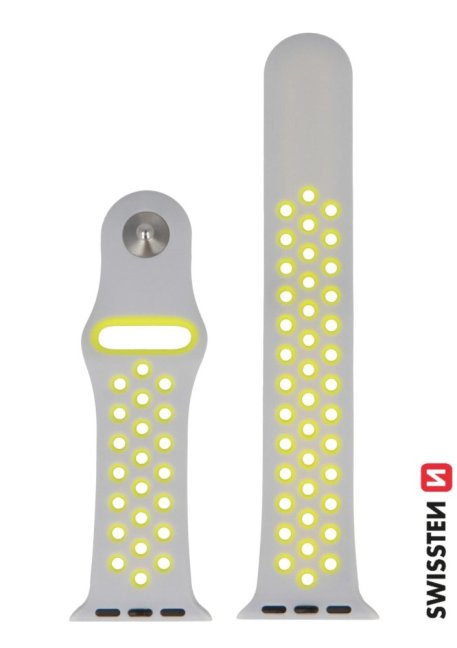 SWISSTEN ŘEMÍNEK PRO APPLE WATCH SILIKONOVÝ - SPORT 38 / 40 / 41 mm STŘÍBRNO/ŽLUTÝ