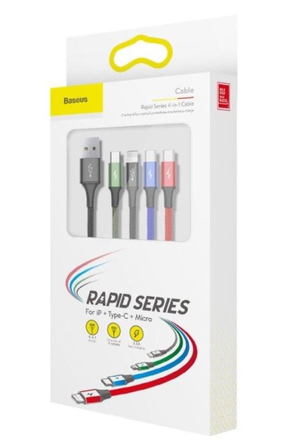 Baseus CA1T4-A01 Fast 4in1 Kabel 2x Lightning, USB-C, MicroUSB 3.5A 1.2m Black