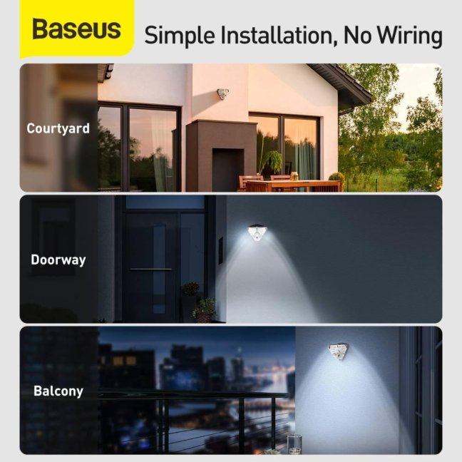 Baseus Home Energy Collection Series Solar Human Body Ind. Nástěnná lampa (4ks) Trojúhelník Černá DGNEN-B01