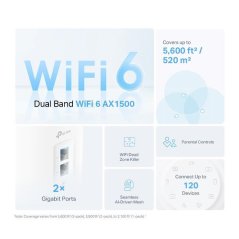 TP-LINK "AX1500 Whole Home Mesh Wi-Fi 6 SystemSPEED: 300 Mbps at 2.4 GHz + 1201 Mbps at 5 GHzSPEC: Internal Antennas,
