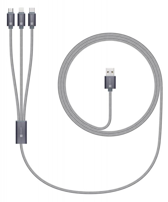 CONNECT IT Wirez 3in1 USB-C & Micro USB & Lightning, silver gray, 1,2 m